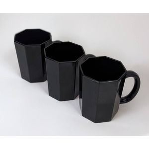 Vintage Octime Black Glass Coffee Mugs by Arcoroc, 1980's Luminarc, Postmodern‎
